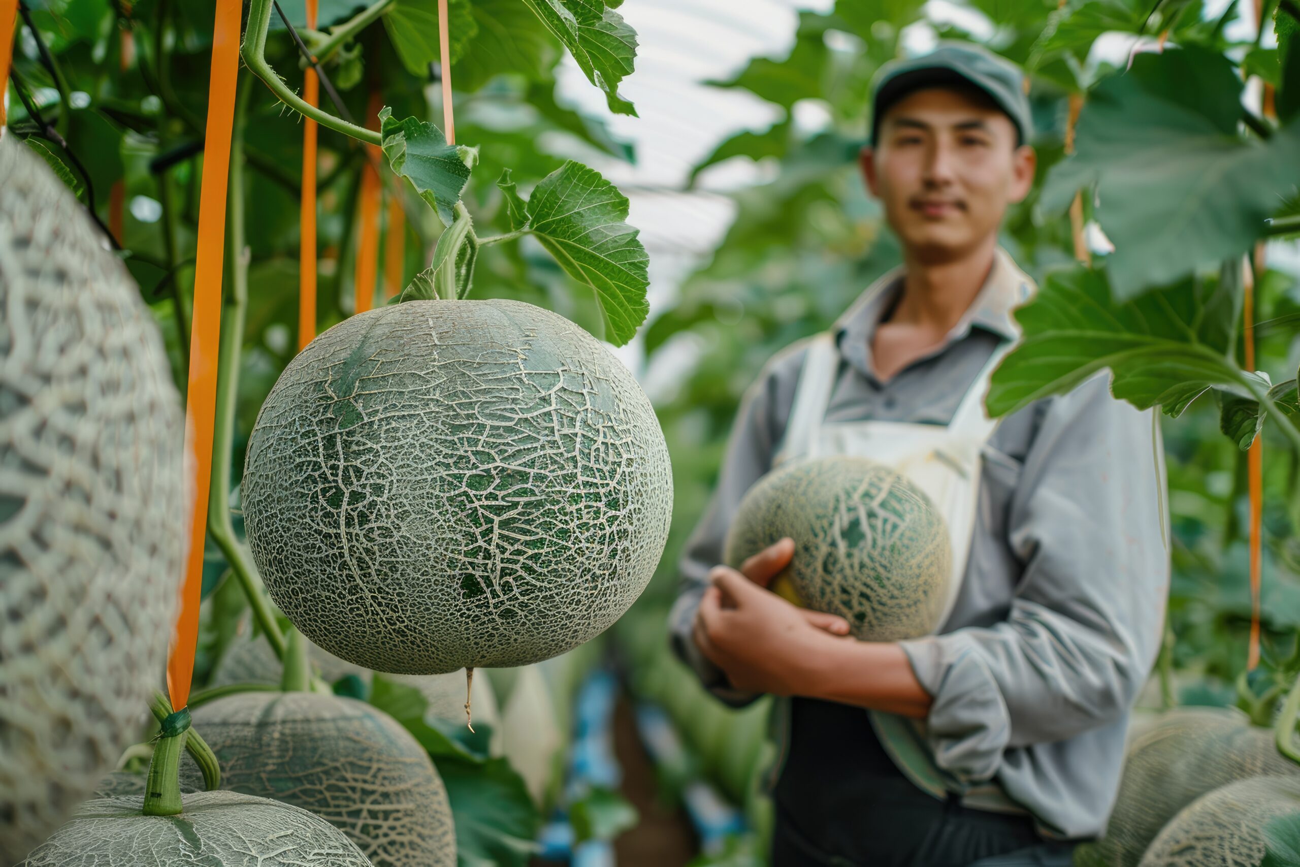 Melons gardenyong man holding melon greenhouse melon farm scaled
